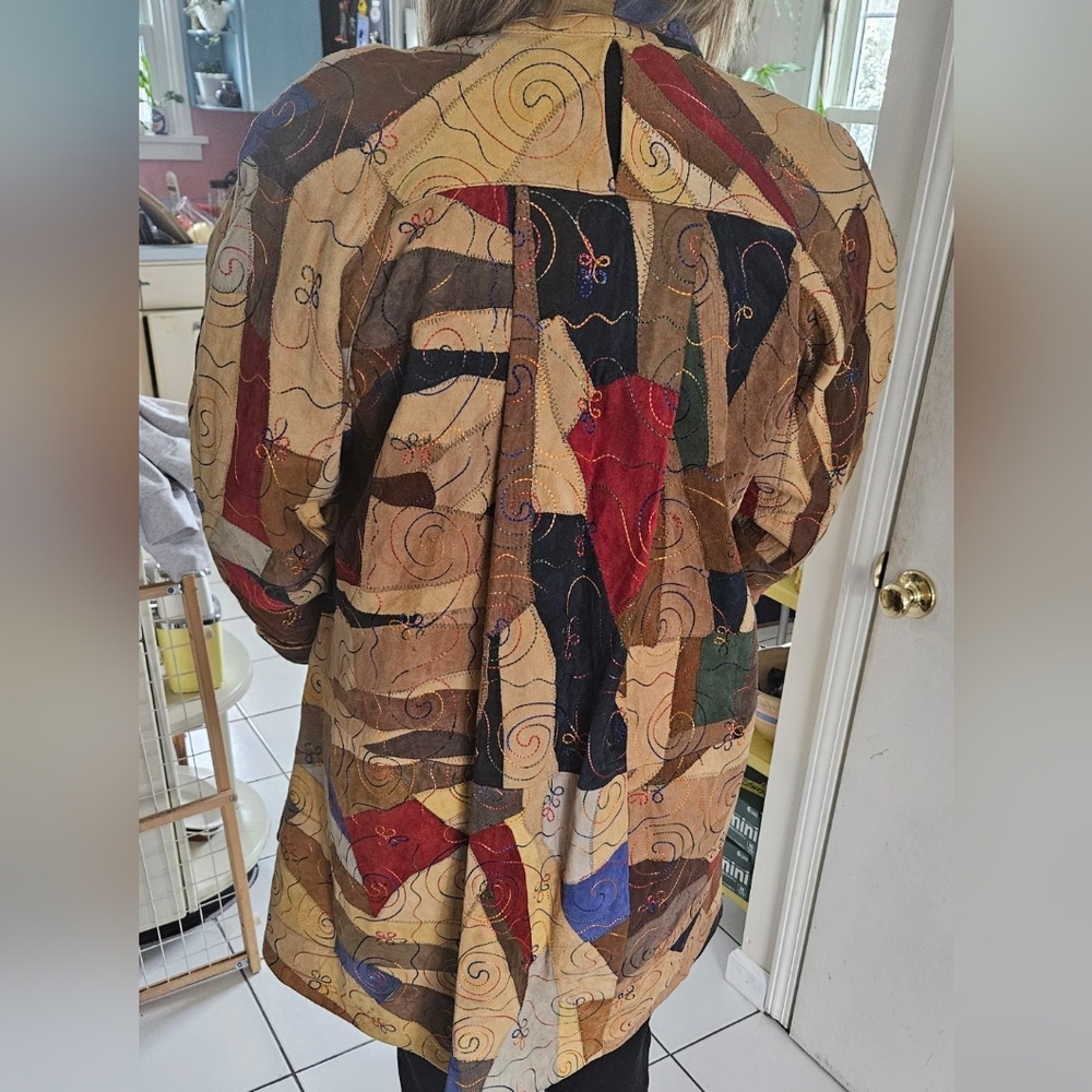 Vintage Leather Multicolor Patchwork Women's Jacket,size L - Picture 4 of 11
